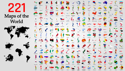 All 225 Complete Countries Map of the World Perfect Icons . A complete maps of the world. Every single country map are listed and isolated with names.