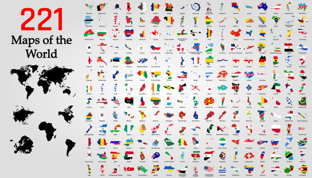 All 225 Complete Countries Map of the World Perfect Icons . A complete maps of the world. Every single country map are listed and isolated with names.