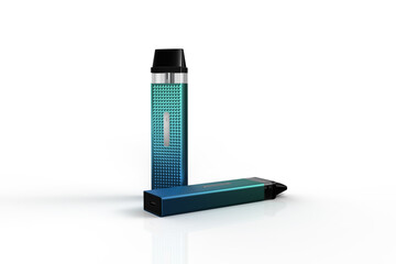 Blue and Green Metallic Electronic Vape Scene Illustration isolated on a white background. 3D Render Illustration