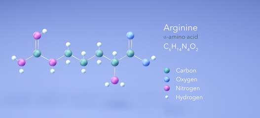 arginine, amino acid, molecular structures, 3d model, Structural Chemical Formula and Atoms with Color Coding