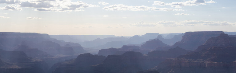 Fototapeta na wymiar Desert Rocky Mountain American Landscape. Cloudy Sunny Sky. Grand Canyon National Park, Arizona, United States. Nature Background Panorama