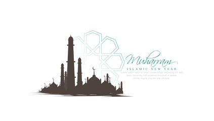 Celebrate happy Muharram Islamic new year banner design.