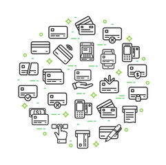 Banking Signs Round Design Template Thin Line Icon Concept. Vector
