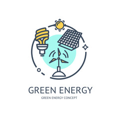Green Energy Thin Line Icon Concept. Vector