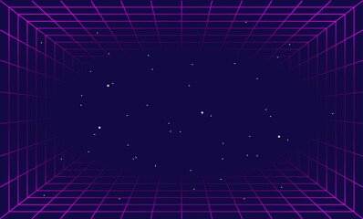 Naklejka premium Retro Futuristic Grid Hi-Tech Neon Background. Vector