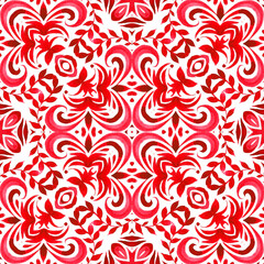 Abstract seamless ornamental watercolor damask arabesque paint pattern. Gorgeous ceramic tile design