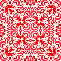 Abstract seamless ornamental watercolor damask arabesque paint pattern. Gorgeous ceramic tile design