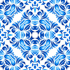 Vintage damask seamless ornamental arabesque paint tile design pattern for ceramic decor design. Spanish inspired style ceramic damask medallion. I