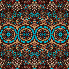 Indian Textile fabric ikat design folk art. Vector Ethnic Abstract Seamless Festive boho pattern background ornamental print