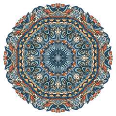 Ethnic Vector medallion folk art style design print in pastel colors. Arabesque medallion vector