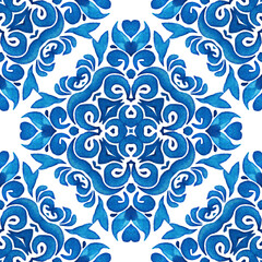 Abstract seamless ornamental watercolor damask arabesque paint pattern. Gorgeous ceramic tile design
