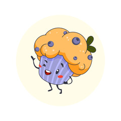 Cute cartoon character blueberry muffin with a funny smile