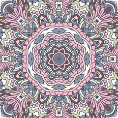 Ethnic Vector medallion folk art style design print in pastel colors. Arabesque medallion vector