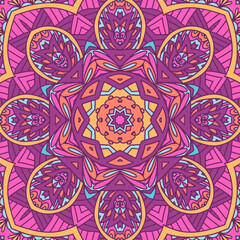 Abstract Mandala medallion colorful indian ethnic seamless pattern ornamental. Arabesque surface design