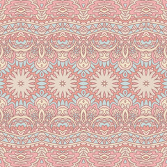 Pastel colors asian tribal seamless pattern fort fabric. Bohemian nomadic style doodle handdrawn arts.