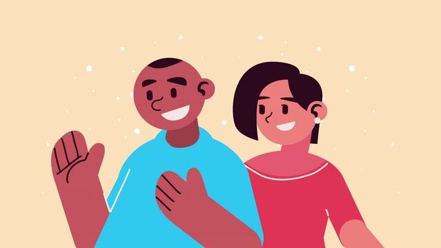 interracial young couple character animation