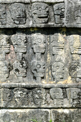 Close-up view of the walls in the Mayan ruins at Chichén Itzá, Mexico