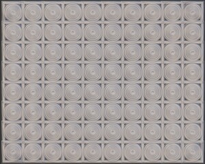 gray background with patterns of squares and circles inside