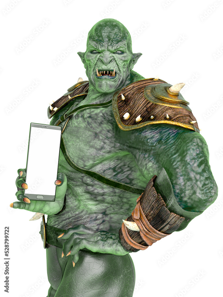 Canvas Prints orc warrior holding a cellphone