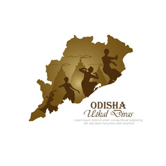 Happy Odisha Day, Utkal Divas, Hindi typography translate: Happy Odisha Day in indian state celebration