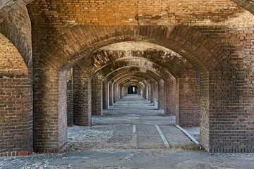 Fototapeta na wymiar Brick archway corridor in Fort Jefferson Dry Tortugas National Park