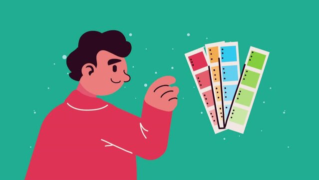 man with pallette colors character animation