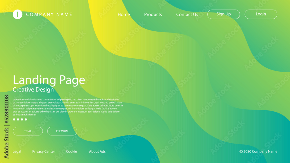 Wall mural modern abstract background with website landing page template vibrant yellow green tosca gradient co