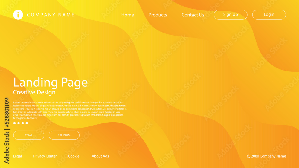 Wall mural modern abstract background with website landing page template vibrant yellow orange gradient color