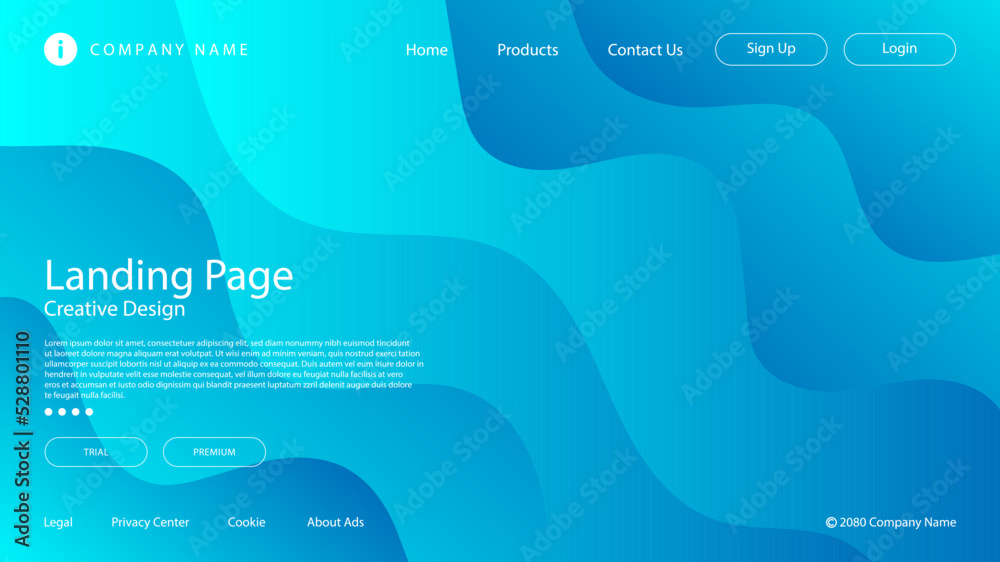 Wall mural modern abstract background with website landing page template vibrant blue gradient color