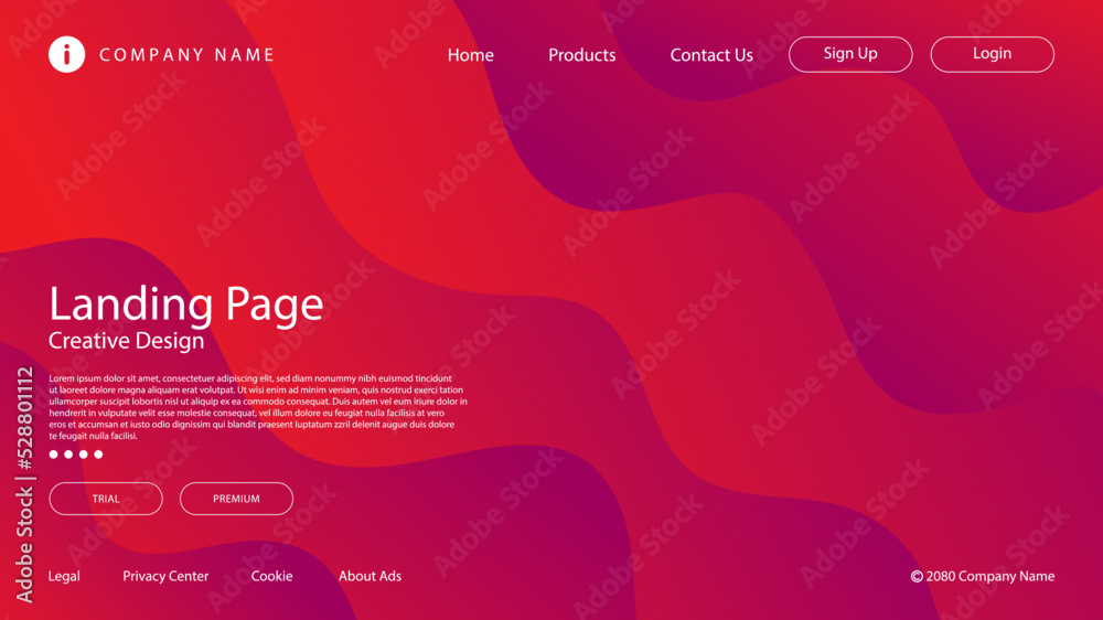 Wall mural modern abstract background with website landing page template vibrant red purple gradient color