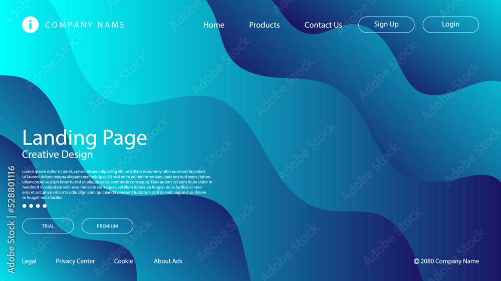 Wall mural modern abstract background with website landing page template vibrant blue gradient color
