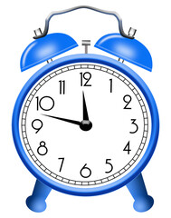 An old fashioned alarm clock with external bells is seen in this 3-d illustration.