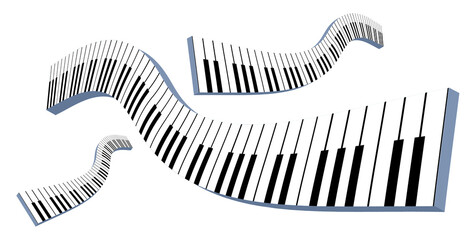 Naklejka premium Piano keyboards curve in interesting ways in this 3-d illustration about music and keyboard instruments.