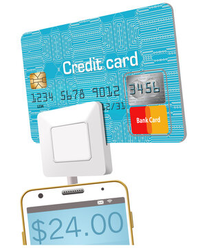 Here Is A Generic Credit Card Being Read By A Portable Card Reader On A Cell Phone.