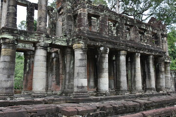 Preah Khan Temple Detail with Round Columns, Siem Reap, Cambodia