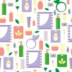 Seamless vector pattern with skin care cosmetics