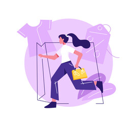 The girl with the packages,Beautiful woman is shopping,Fashionable. Vector illustration in cartoon style