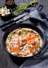 salmon fillet with creamy blue mold cheese sauce