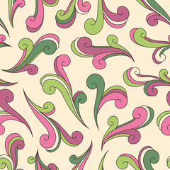 Retro Psychedelic Swirls Vector Seamless Pattern. Nostalgic Vintage Print. Groovy Textile Design. Flower Power Hippie Background