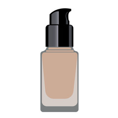 Liquid foundation in pumping glass bottle with beige colour warm tone.