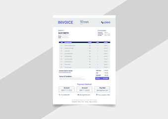 Business invoice form template. Invoicing quotes, money bills or price invoices and payment agreement design templates