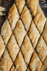 Baklava cut into diamond shapes