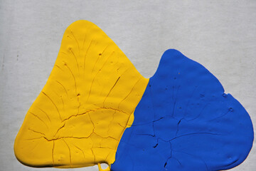 getrocknete gelbe und blaue Farbschicht