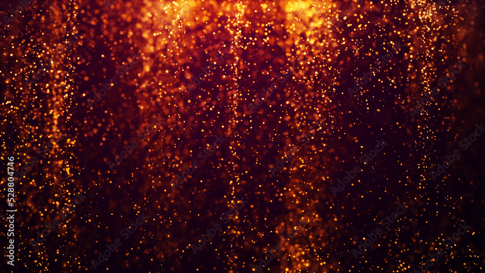 Wall mural golden red glow particles flicker and float in viscous liquid with amazing bokeh. fantastic backgrou