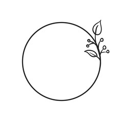 Circle frame with leaves. Doodle minimal style. Nature and organic decoration.