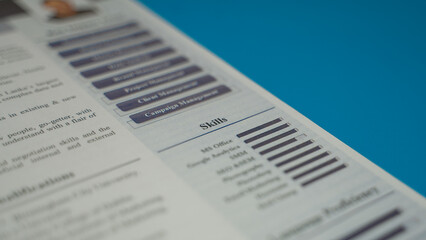 Skills section at a curriculum vitae.