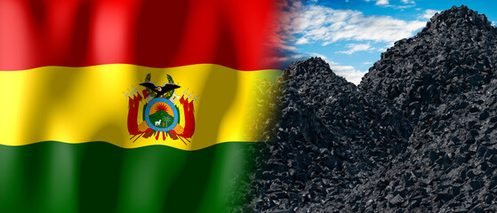 Bolivia - country flag and pile of coal - 3D illustration