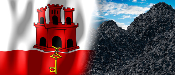 Giblartar - country flag and pile of coal - 3D illustration