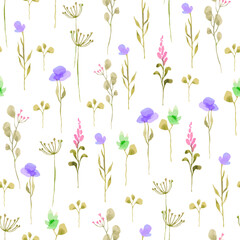 Watercolor romantic seamless pattern on white background.