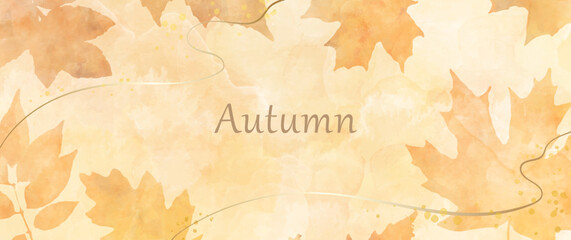 Autumn foliage vector watercolor background. Maple leaves. Hand drawn fall wallpaper design for cards, flyers, poster, banner, cover design, invitation cards, prints, and wall art. Template for text.